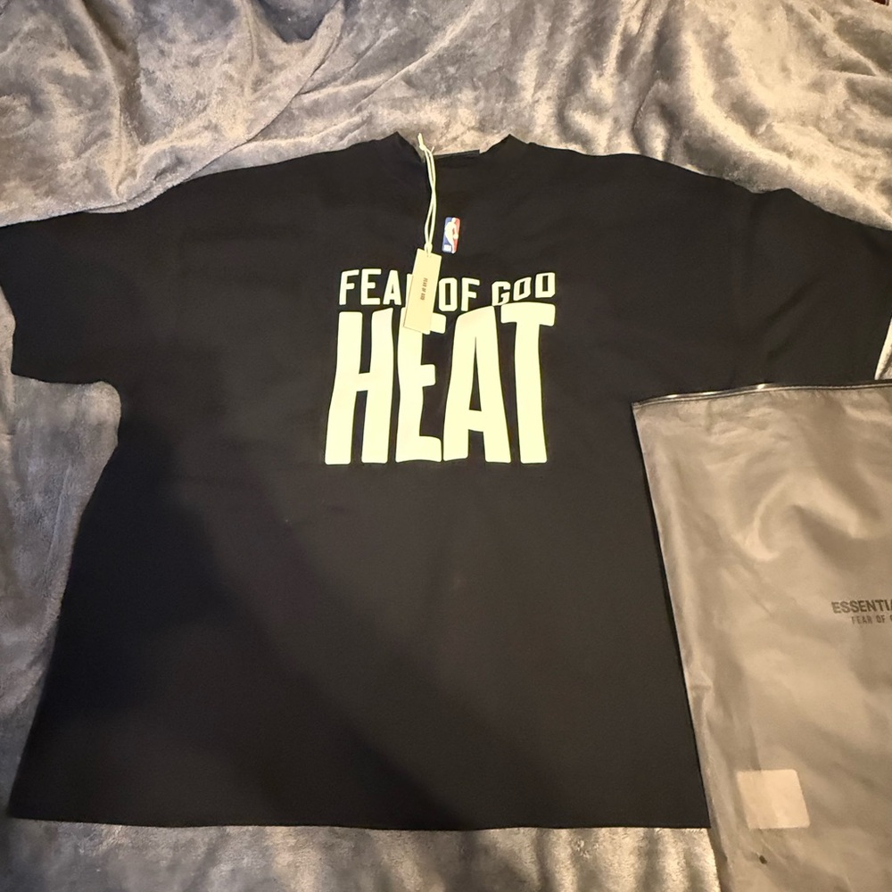 Fear of God Black Tee with White HEAT Logo and NBA Patch